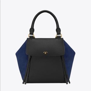 Half-Moon Small Mixed Materials Satchel